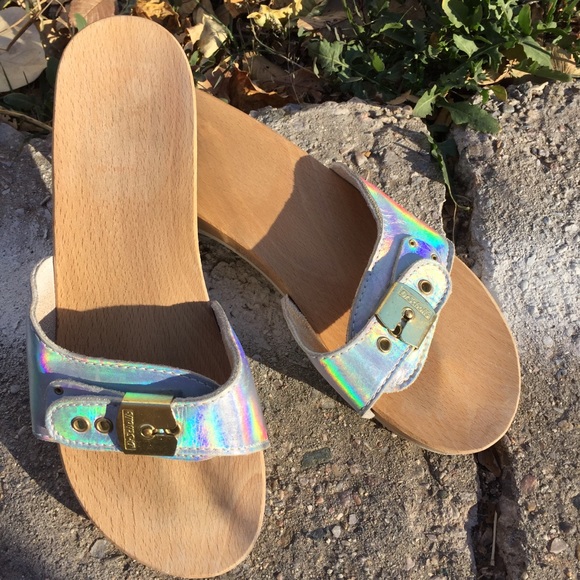 silver hologram sandals